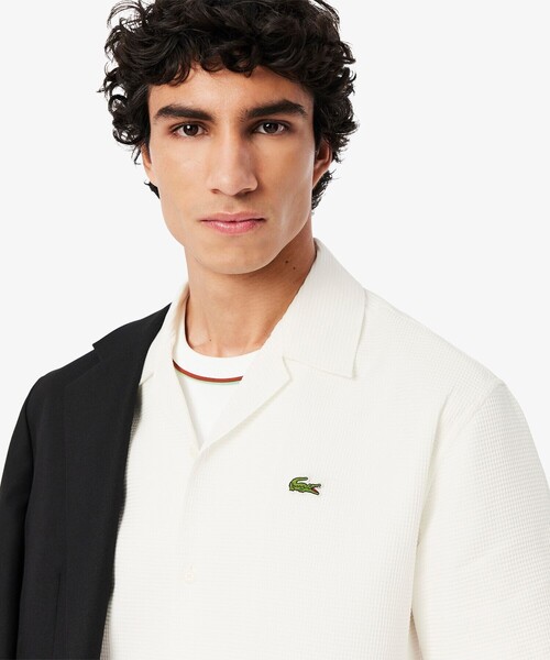 LACOSTE シャツ ワッフルニットオープンカラーシャツ メンズ
