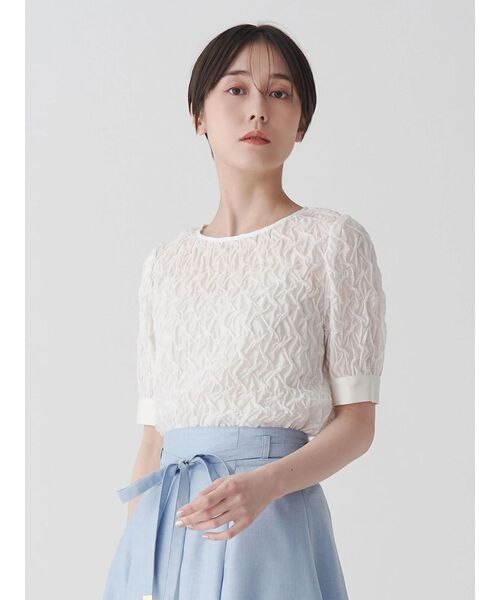 ブラウス シャツ スモッキングシアーブラウス レディース