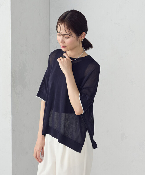 COMME CA ISM ニット セーター 前後2WAY シアー配色ニットT