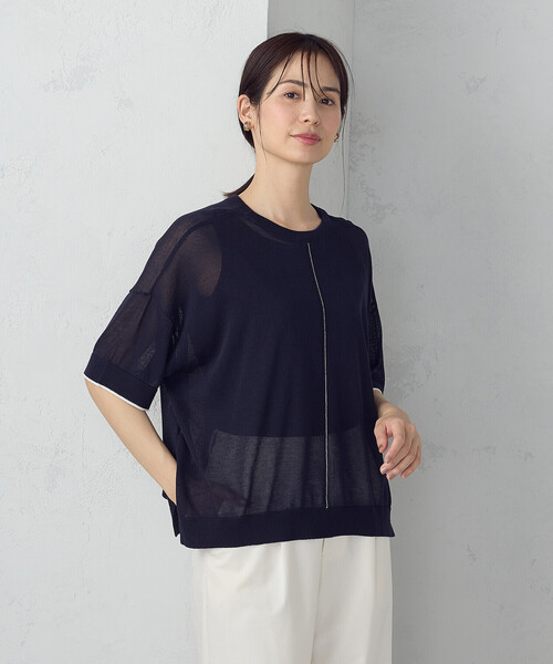 美品　ドゥドゥ　前後2wayシアーインターシャツ　ロゴニット 前後2WAYシアーインターシャEASTONロゴニット | DOUDOU(ドゥドゥ