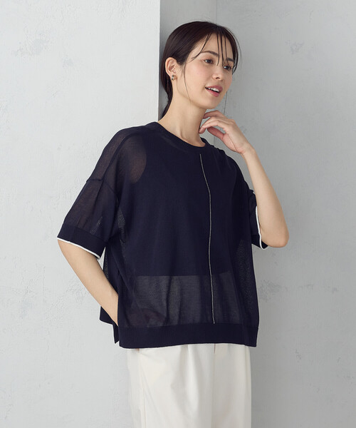 ADEAM ニットセーター　2way COMME CA ISM ニット セーター 前後2WAY シアー配色ニットT