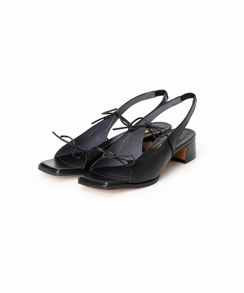 LE TALON サンダル GRISE3cmレザーWナローリボンサンダル