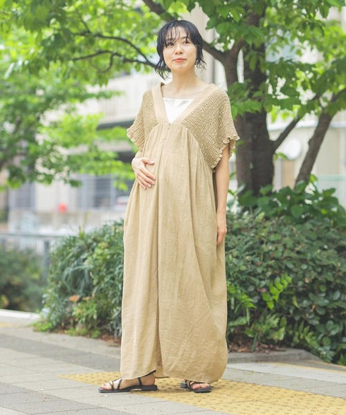 人気完売品★ 【産前・産後対応】マタニティ／シャーリングVワンピース★新品 LEPSIM マタニティ 「産前・産後対応」マタニティ／シャーリング