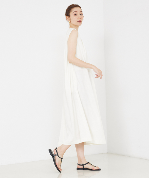qualite リネンライクフロントタックワンピース グリーン 38サイズ qualite ワンピース リネンライクフロントタックワンピース/夏服