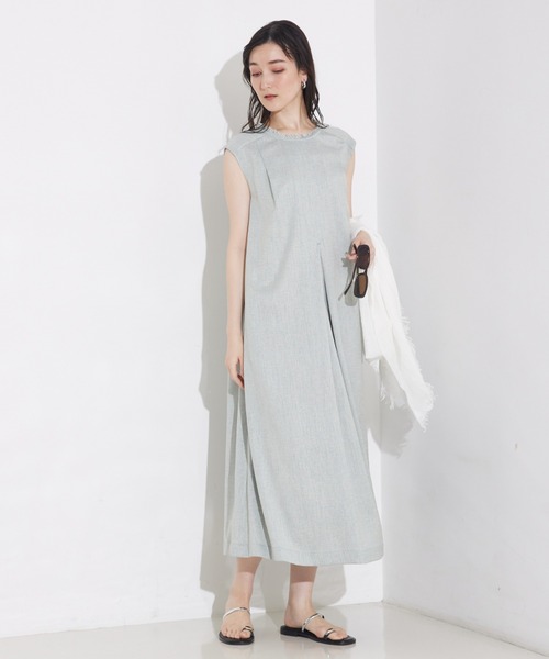 qualite リネンライクフロントタックワンピース グリーン 38サイズ qualite ワンピース リネンライクフロントタックワンピース/夏服
