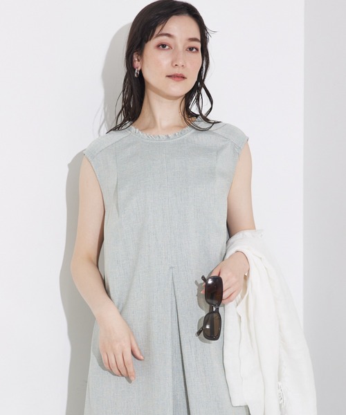 qualite リネンライクフロントタックワンピース グリーン 38サイズ qualite ワンピース リネンライクフロントタックワンピース/夏服
