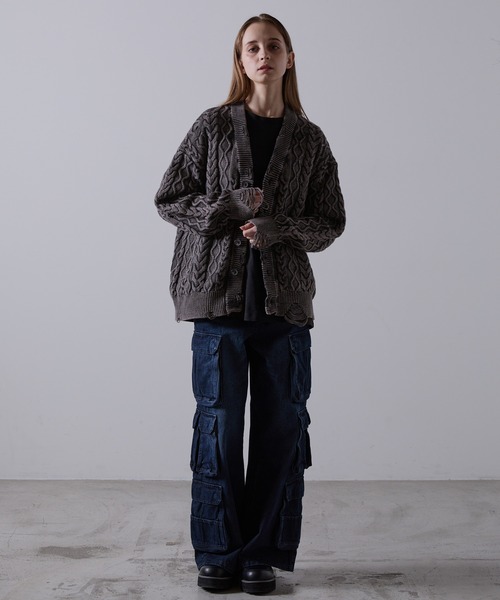 CLEL ハイヴィンテージデザインダメージカーディガン チャコールグレー S CLEL】High Vintage Design Damage Cardigan / ハイヴィンテージ