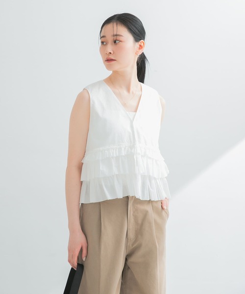 URBAN RESEARCH ブラウス シャツ ノースリーブフリルブラウス