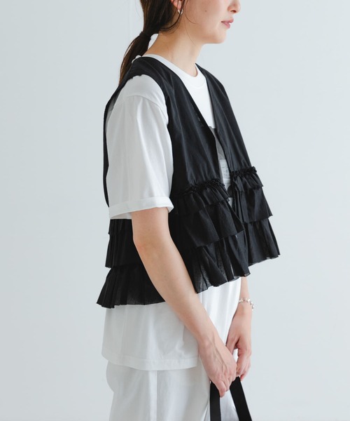 「URBAN RESEARCH」 ノースリーブブラウス FREE ブラック レディース URBAN RESEARCH ブラウス シャツ ノースリーブフリルブラウス