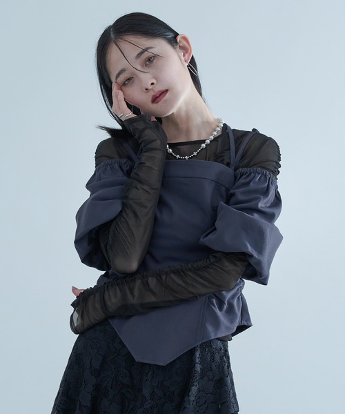 Ellno de Mavie tシャツ 2WAYシャーリングシアーTOPS レディース