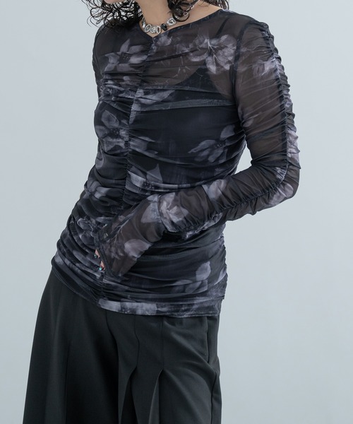 Ellno de Mavie tシャツ 2WAYシャーリングシアーTOPS レディース