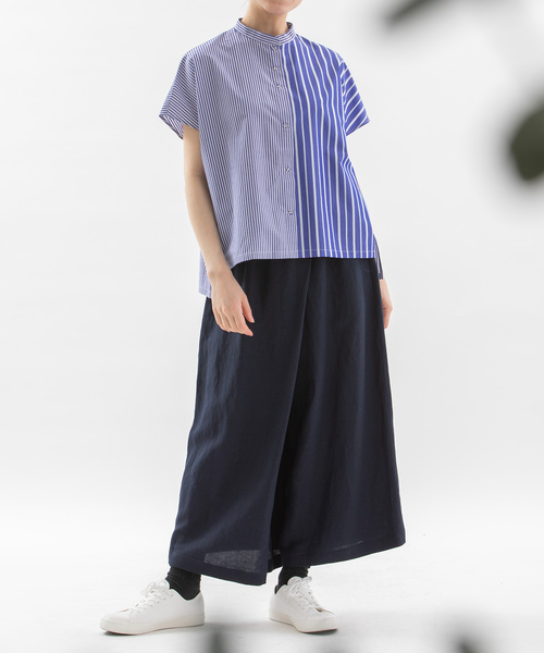 ノップドゥノッド nop de nod miscスタンドカラーチュニックシャツ （ブルー） ノップドゥノッド nop de nod miscスタンドカラーチュニック