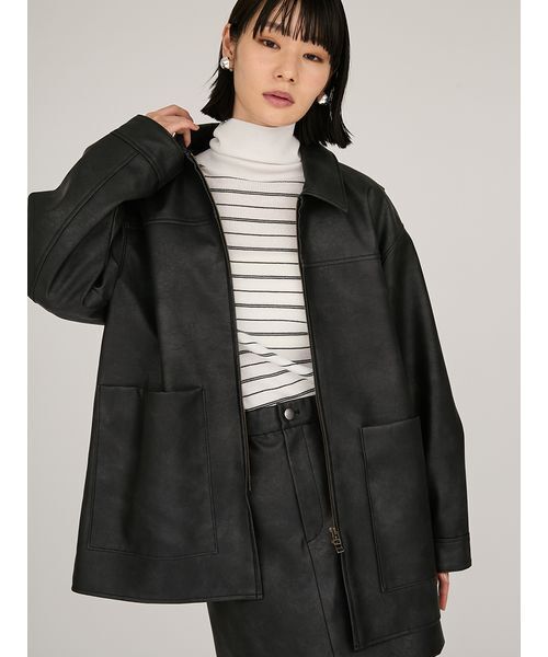 emmi ブルゾン アウター フェイクレザーダブルジップブルゾン