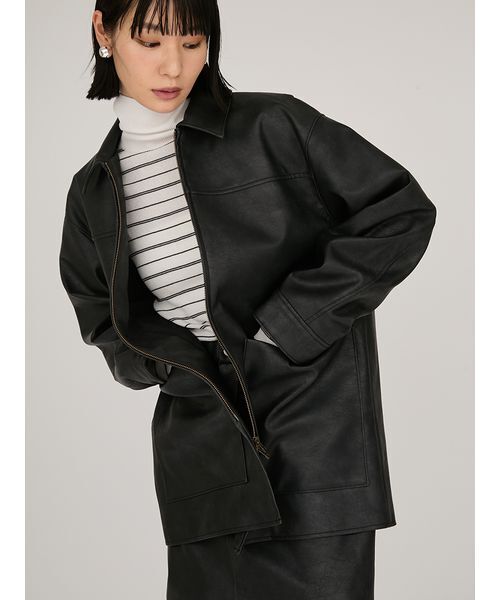 emmi ブルゾン アウター フェイクレザーダブルジップブルゾン