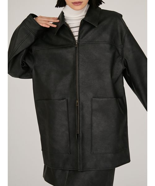 フェイクレザーダブルジップブルゾン フェイクレザー ダブルジップ ブルゾン[品番：AZ000004451]｜andme