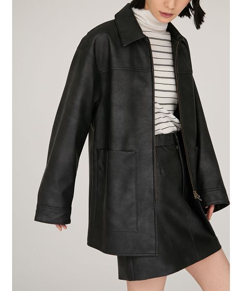 emmi ブルゾン アウター フェイクレザーダブルジップブルゾン