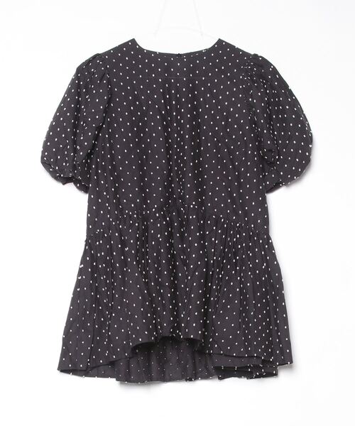 ツルバイマリコオイカワフレアブラウスドットオーガンジーチュールブラック