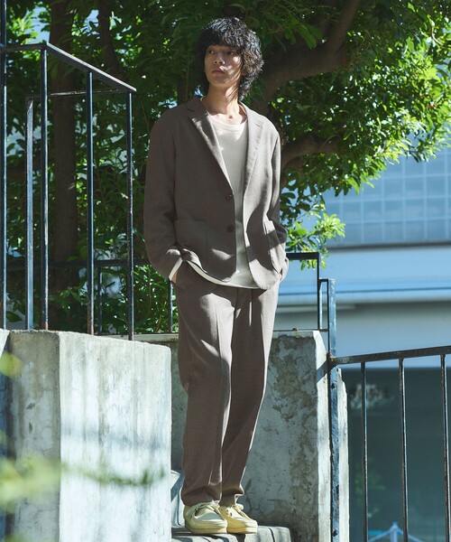 新品イタリー製生地使用GREEN LABEL RELAXING ウールジャケット WEB限定】JUST fit ウールライク ナロー セットアップ -ストレッチ