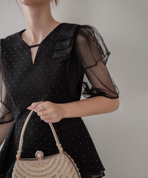 ドットストーンチュールペプラムセパレートIラインドレス結婚式二次会パーティー Leja（レジャ） ドレス 「LEJA」ドットストーンチュールペプラム