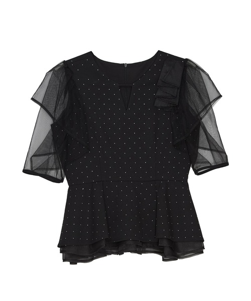 ドットストーンチュールペプラムセパレートIラインドレス結婚式二次会パーティー セール】【LEJA】ドットストーンチュールペプラムセパレートIライン