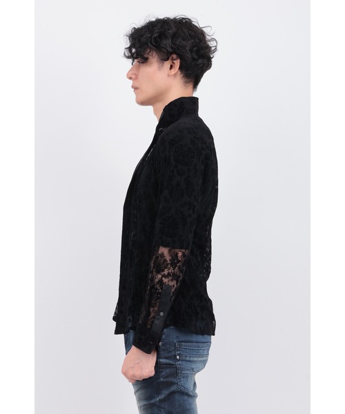 シャツ ストレッチレースフロッキーボタニカルシャツ メンズの画像