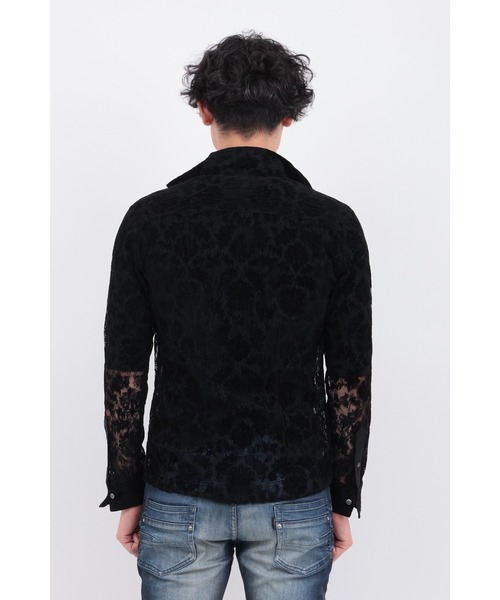 シャツ ストレッチレースフロッキーボタニカルシャツ メンズの画像