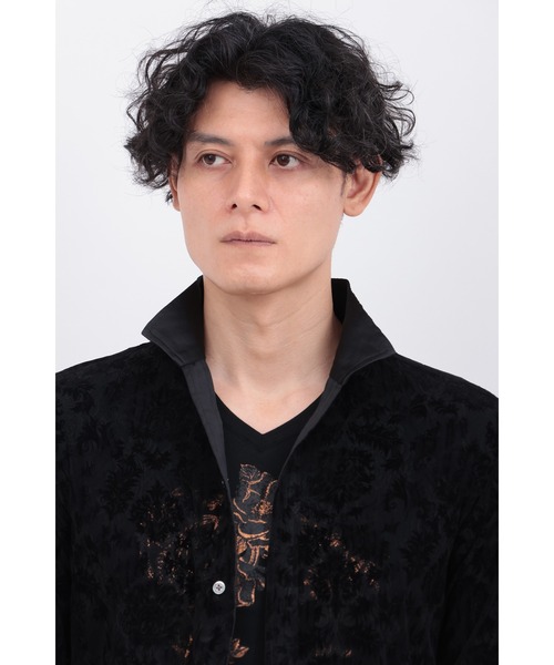 シャツ ストレッチレースフロッキーボタニカルシャツ メンズの画像