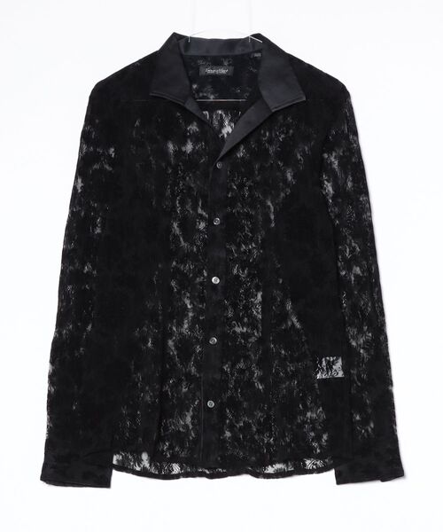 シャツ ストレッチレースフロッキーボタニカルシャツ メンズの画像