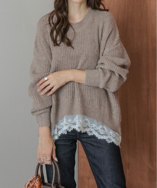 新品タグ付き❤裾レースAラインニット ニット セーター 裾レース ニットプルオーバー レディース : ZOZOTOWN