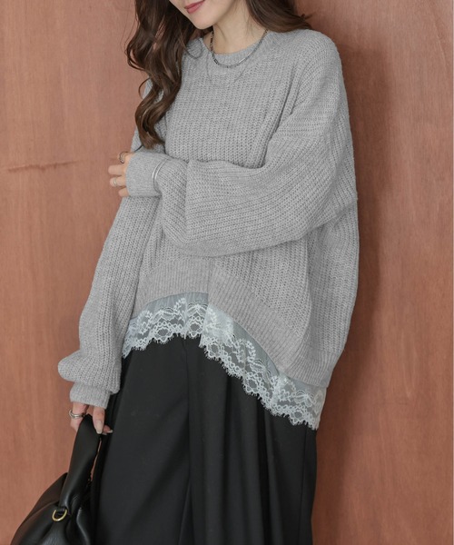 ニット セーター 裾レース ニットプルオーバー レディース : ZOZOTOWN
