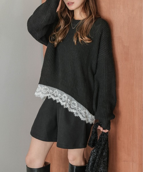 ニット セーター 裾レース ニットプルオーバー レディース : ZOZOTOWN