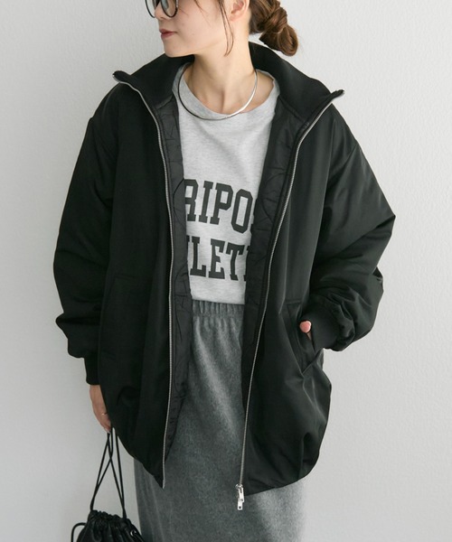 pual ce cin ブルゾン アウター 中綿 リブカラーブルゾン レディース