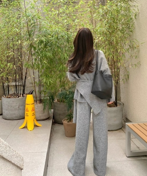 セットアップ ニットトップス+ショール+ワイドパンツ3枚セット レディース