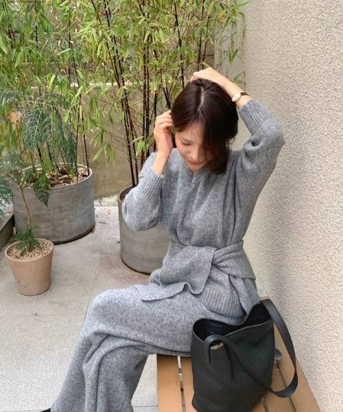 セットアップ ニットトップス+ショール+ワイドパンツ3枚セット レディース