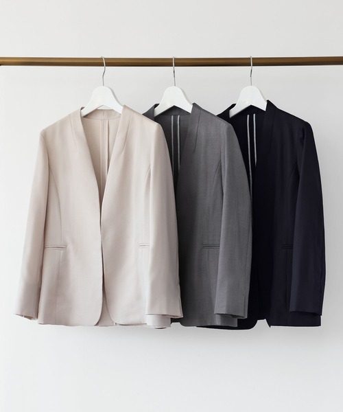 「Flolia」 ノーカラージャケット M チャコールグレー レディース_画像2