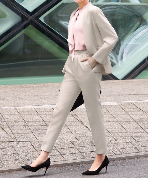 「Flolia」 ノーカラージャケット M チャコールグレー レディース_画像4