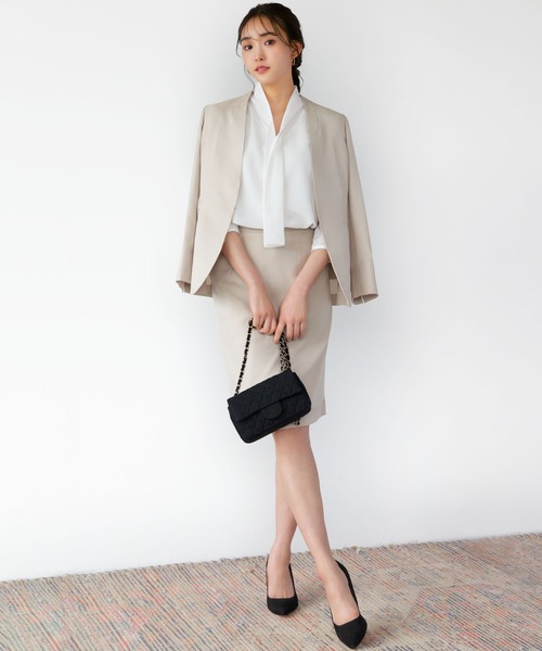 「Flolia」 ノーカラージャケット M チャコールグレー レディース_画像6