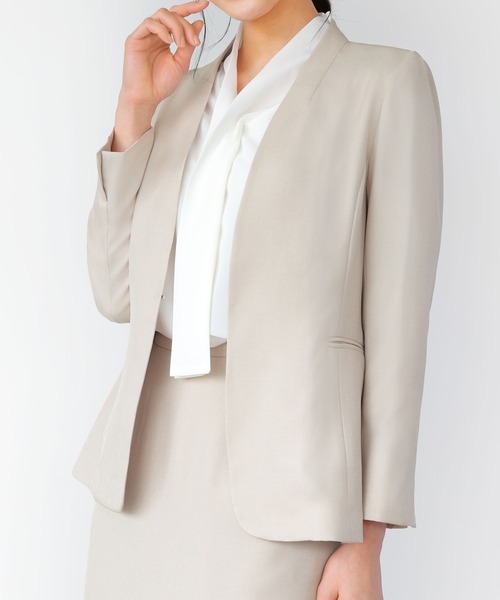 「Flolia」 ノーカラージャケット M チャコールグレー レディース_画像7