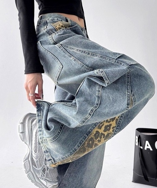 inst.ALL ジーンズ デニム デニムパンツ レオパード柄切替デニムワイド