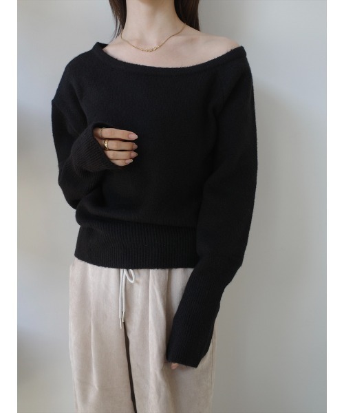 エムミーエメオフショルダー ニットセーター 黒 amel（エイメル
