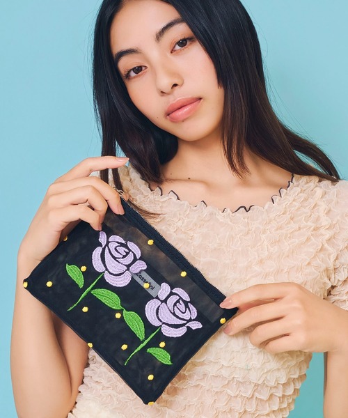 【リネン刺繍　ちゃちゃ子ページ】マルチクロス　ボートポーチ Casselini（キャセリーニ） ポーチ チュール刺繍ポーチ レディース