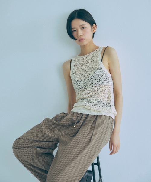 ワイドパンツ パンツ Airy Check Tuck Easy-Pants レディースの画像