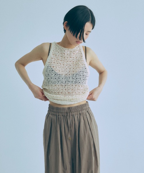 ワイドパンツ パンツ Airy Check Tuck Easy-Pants レディースの画像