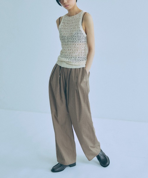 ワイドパンツ パンツ Airy Check Tuck Easy-Pants レディースの画像