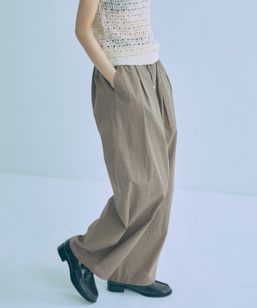 ワイドパンツ パンツ Airy Check Tuck Easy-Pants レディースの画像