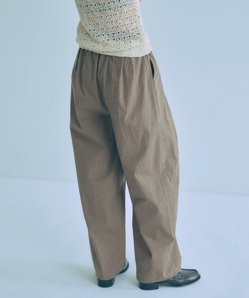 ワイドパンツ パンツ Airy Check Tuck Easy-Pants レディースの画像