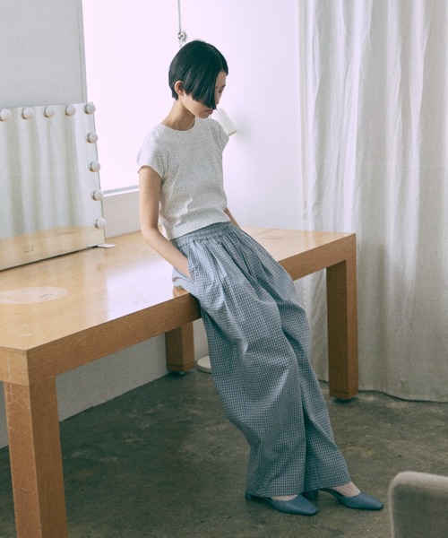 ワイドパンツ パンツ Airy Check Tuck Easy-Pants レディースの画像
