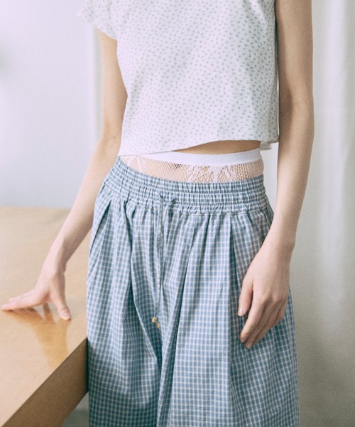 ワイドパンツ パンツ Airy Check Tuck Easy-Pants レディースの画像