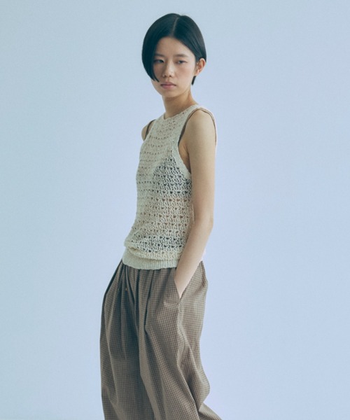 ワイドパンツ パンツ Airy Check Tuck Easy-Pants レディースの画像