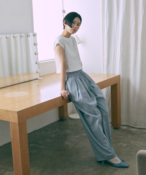 ワイドパンツ パンツ Airy Check Tuck Easy-Pants レディースの画像
